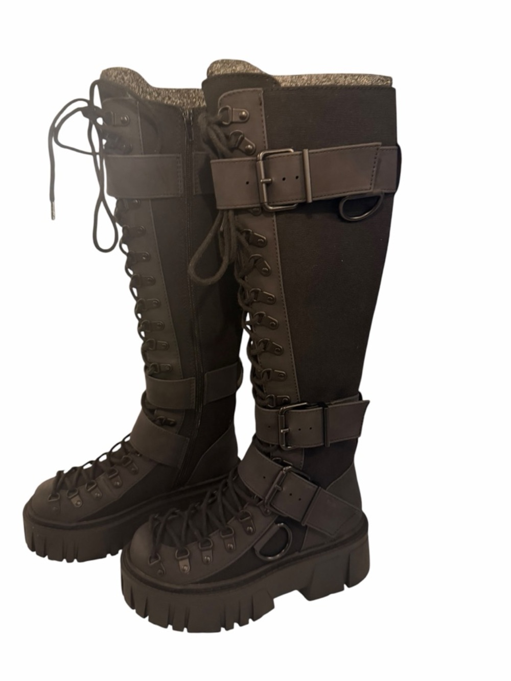 Dolls Kill Black Over-the-Knee Lace-Up Platform Boots - Picture 3 of 6